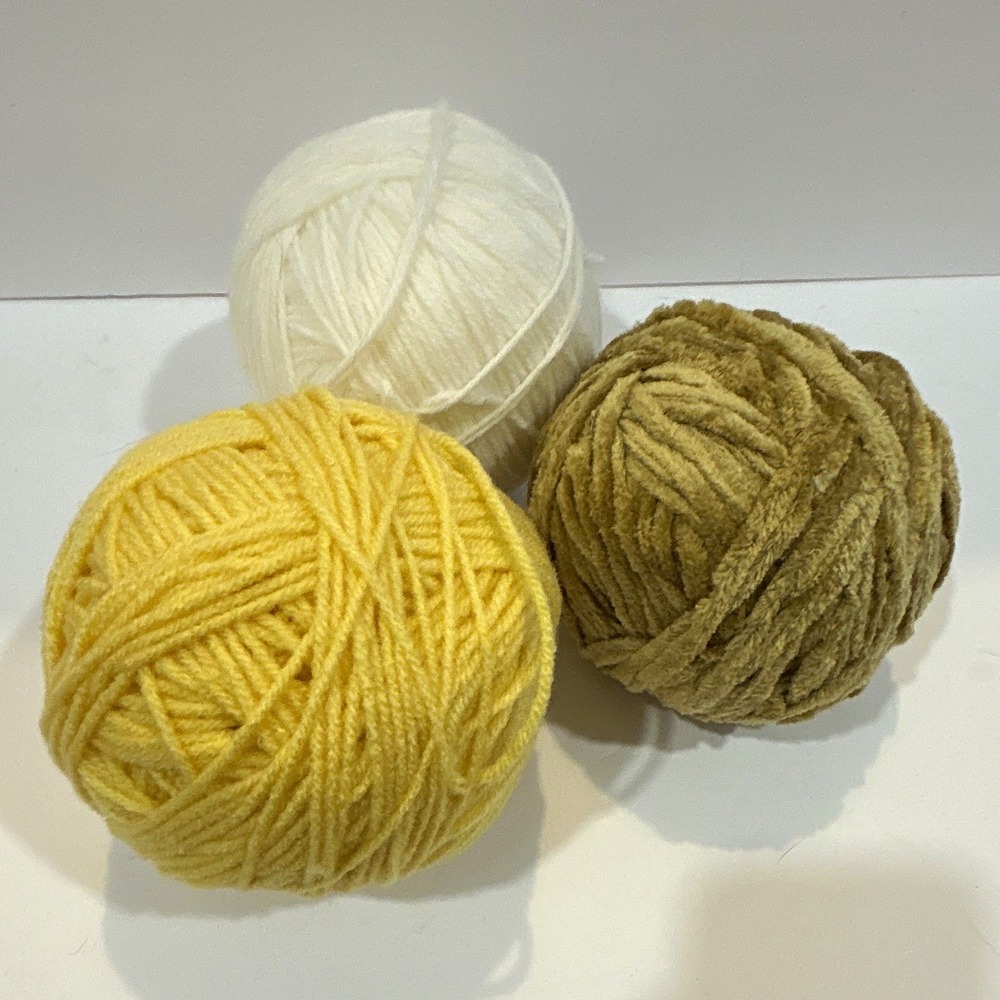 Lot of 3 Plain Yarn Ball Skeins - White Yellow Tan - Mixed Color Assortment
